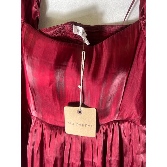 NWT Blu Pepper Burgundy Merlot Satin Dress - Picture 7 of 7